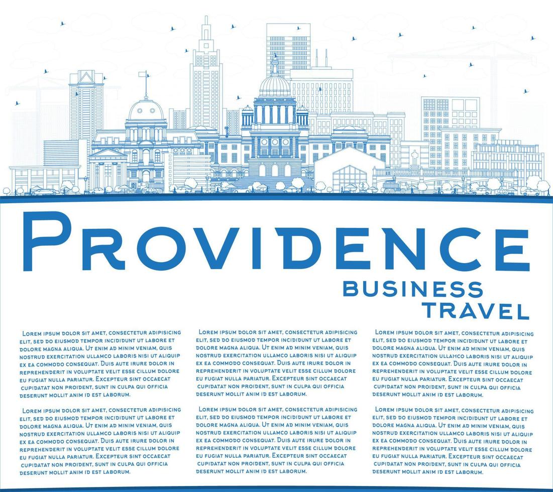 Outline Providence Rhode Island City Skyline with Blue Buildings and Copy Space. vector