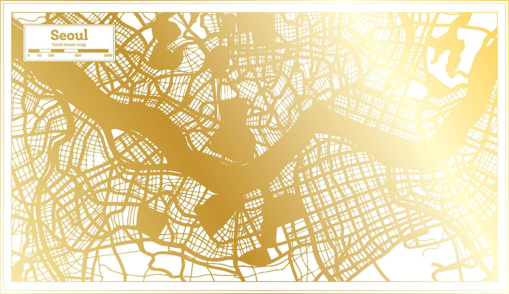 Seoul South Korea City Map in Retro Style in Golden Color. Outline Map. vector