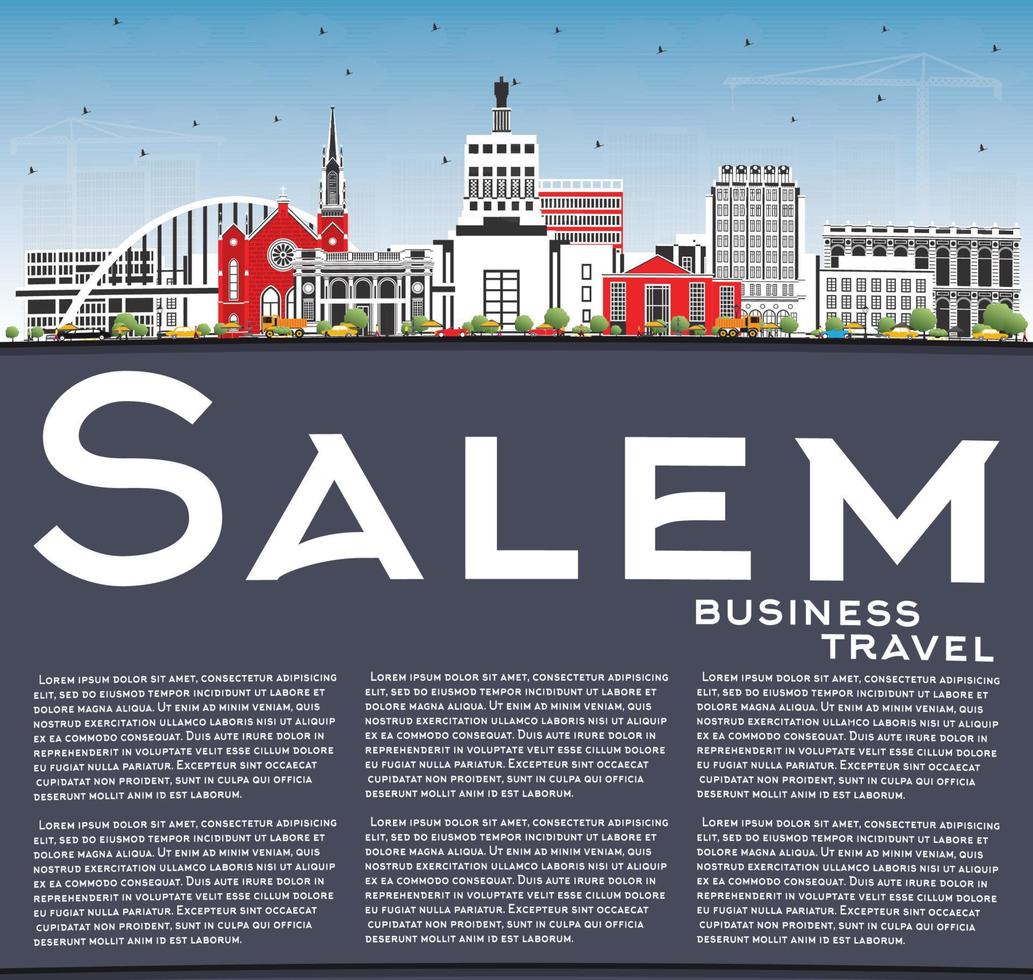 Salem Oregon City Skyline with Color Buildings, Blue Sky and Copy Space. vector