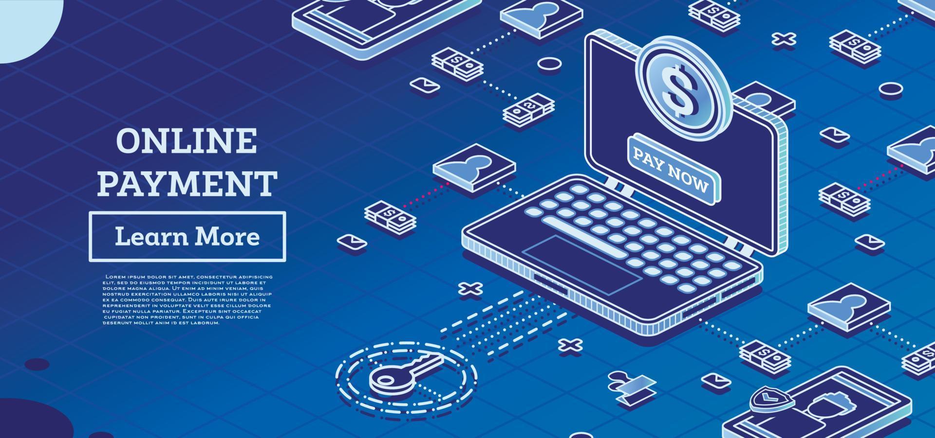 Online Payment with Laptop Computer and Dollar Coin. vector