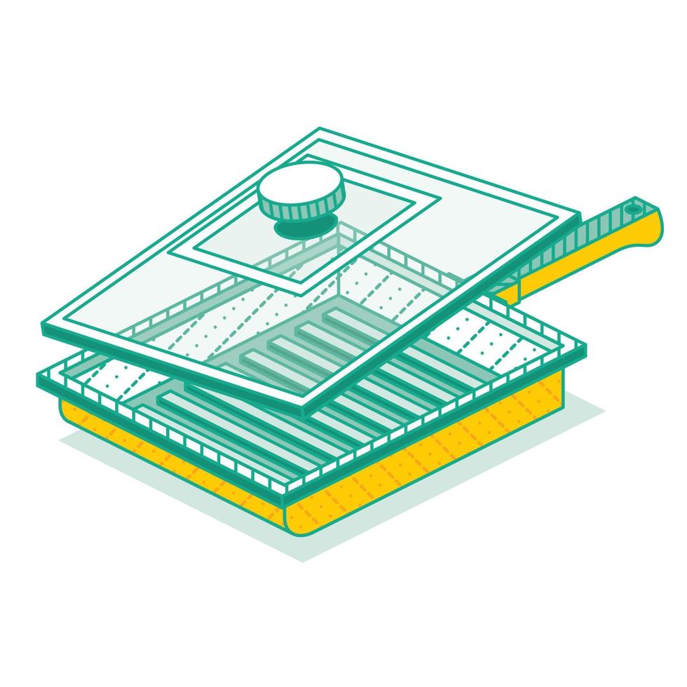 Outline Isometric Grill Pan with Lid Isolated on White. vector