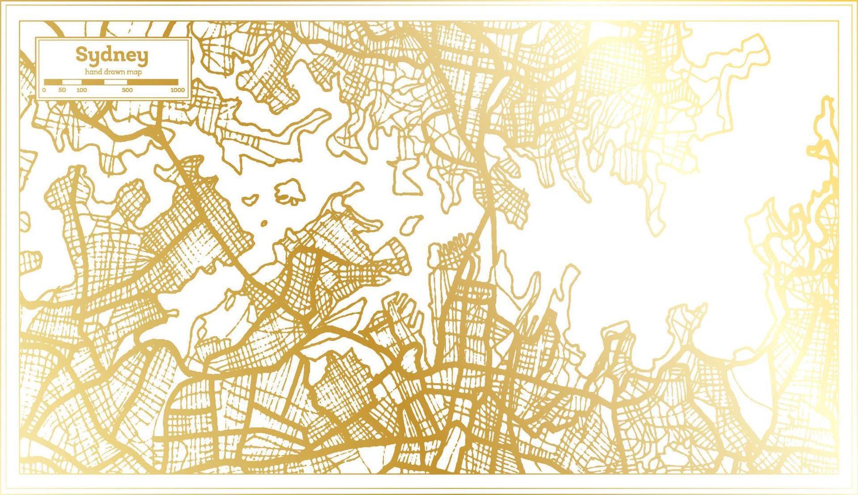 Sydney Australia City Map in Retro Style in Golden Color. Outline Map. vector