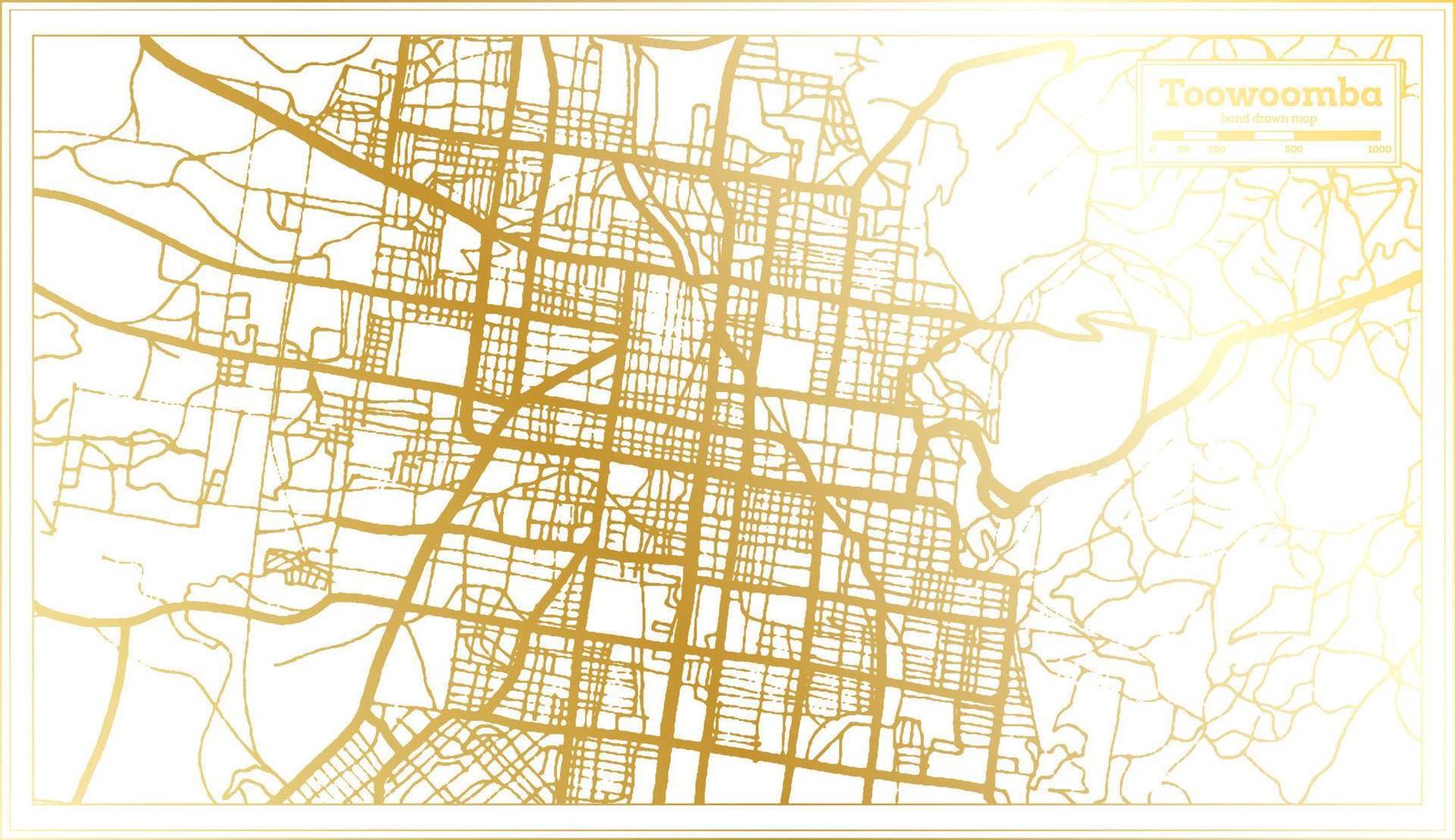 mapa de la ciudad de toowoomba australia en estilo retro en color dorado. esquema del mapa. vector