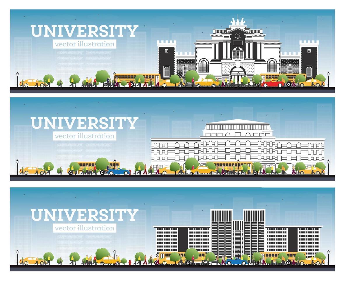 University Campus Set. Study Banners. Students Go to the Main Building of University vector