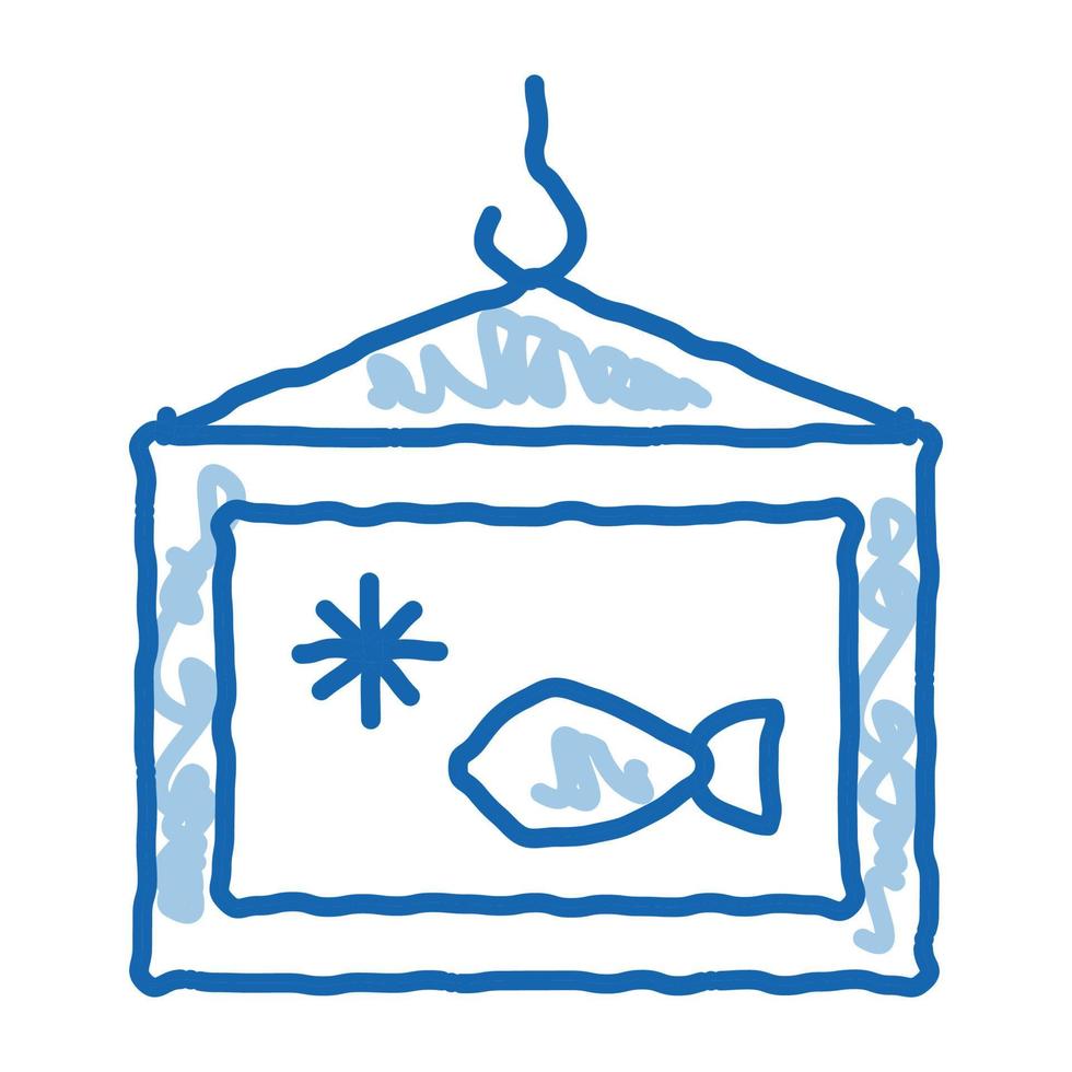 frozen fish box doodle icon hand drawn illustration vector