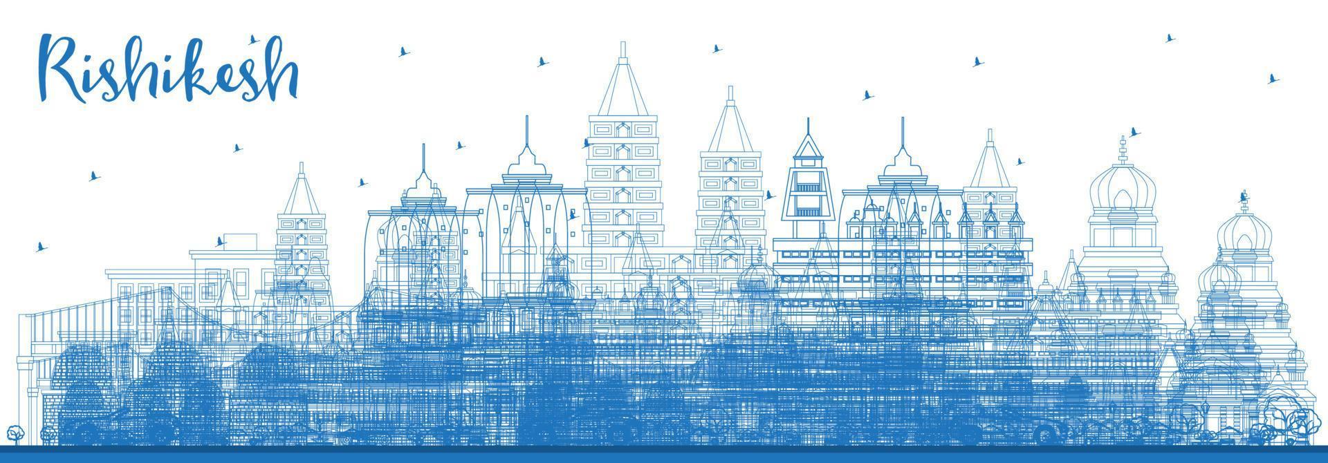delinear el horizonte de la ciudad de rishikesh india con edificios azules. vector