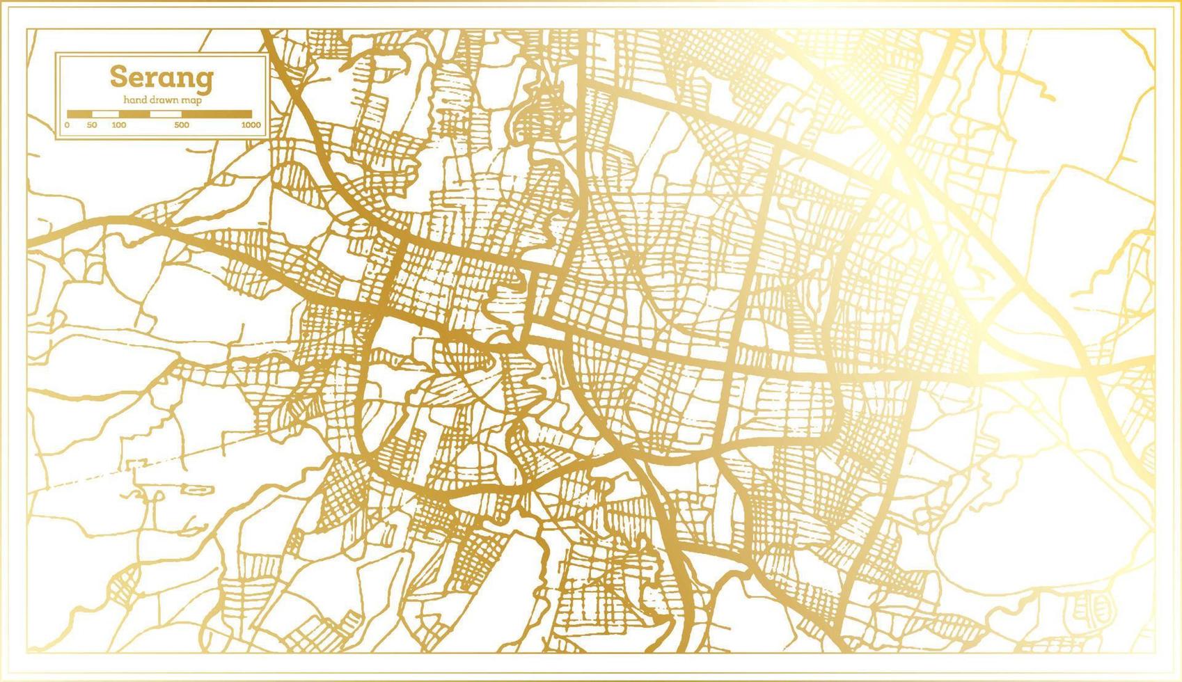 mapa de la ciudad de serang indonesia en estilo retro en color dorado. esquema del mapa. vector