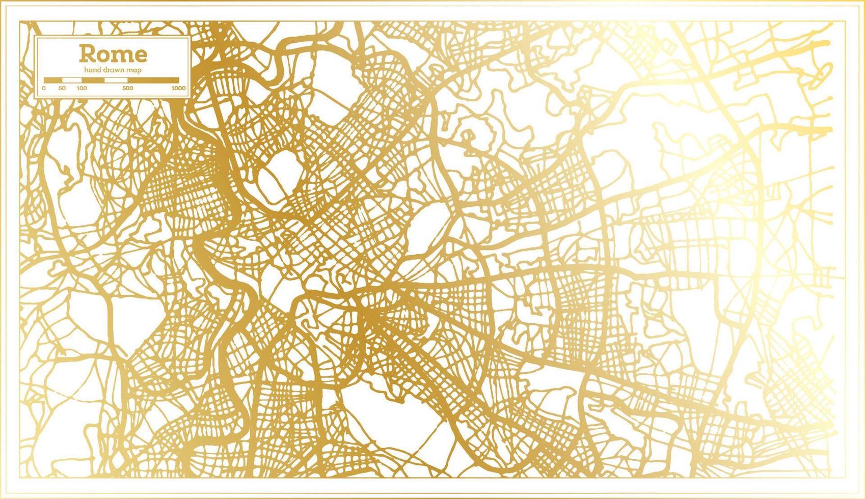 Rome Italy City Map in Retro Style in Golden Color. Outline Map. vector