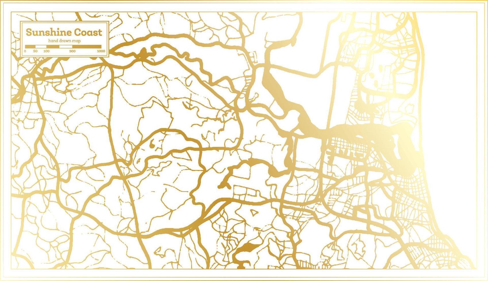 Sunshine Coast Australia City Map in Retro Style in Golden Color. Outline Map. vector