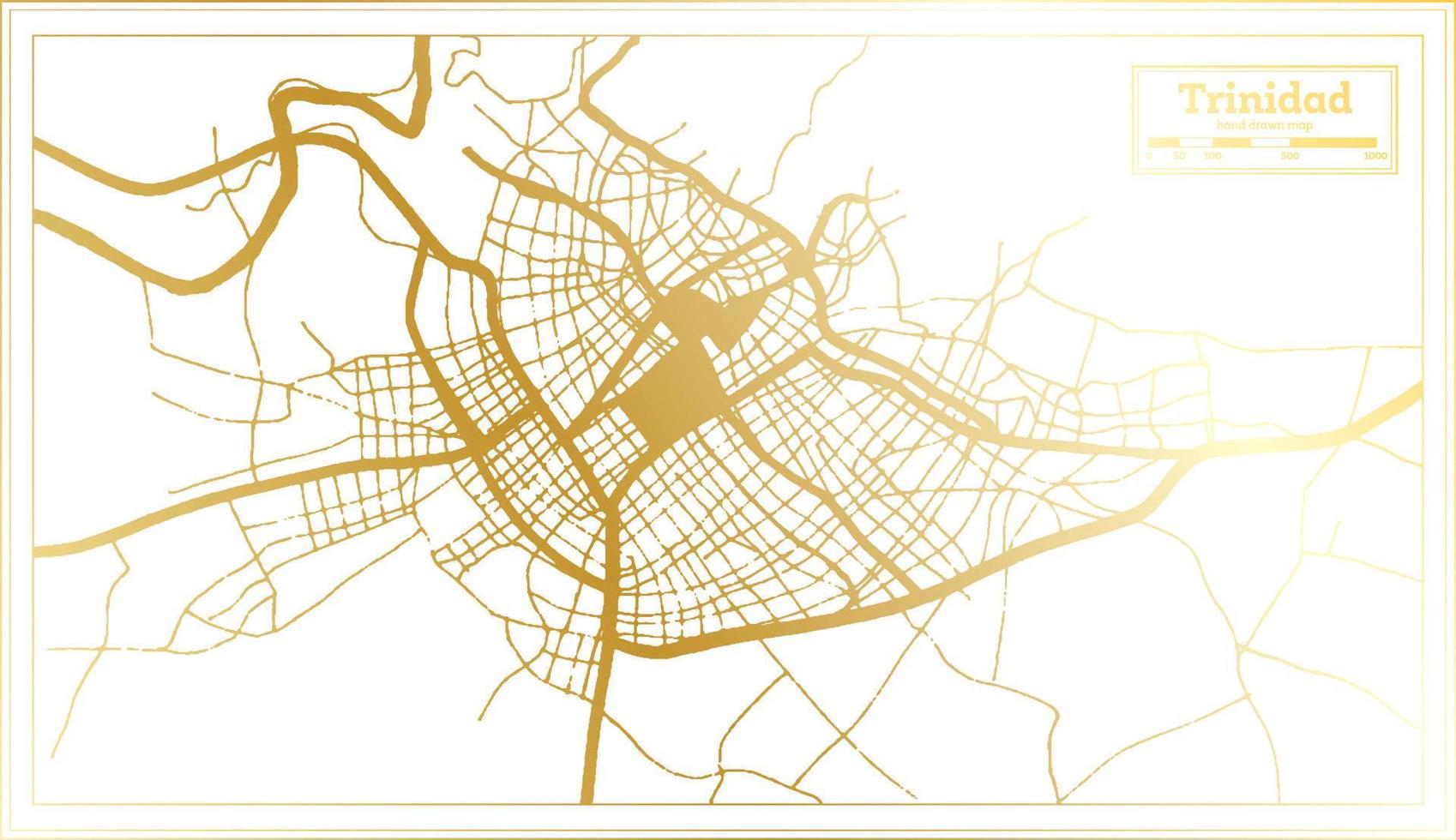 Trinidad Cuba City Map in Retro Style in Golden Color. Outline Map. vector