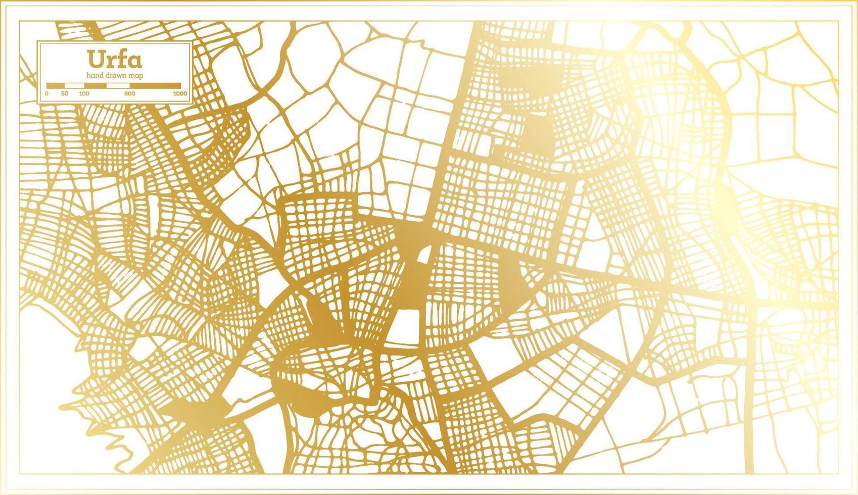 mapa de la ciudad de urfa turquía en estilo retro en color dorado. esquema del mapa. vector