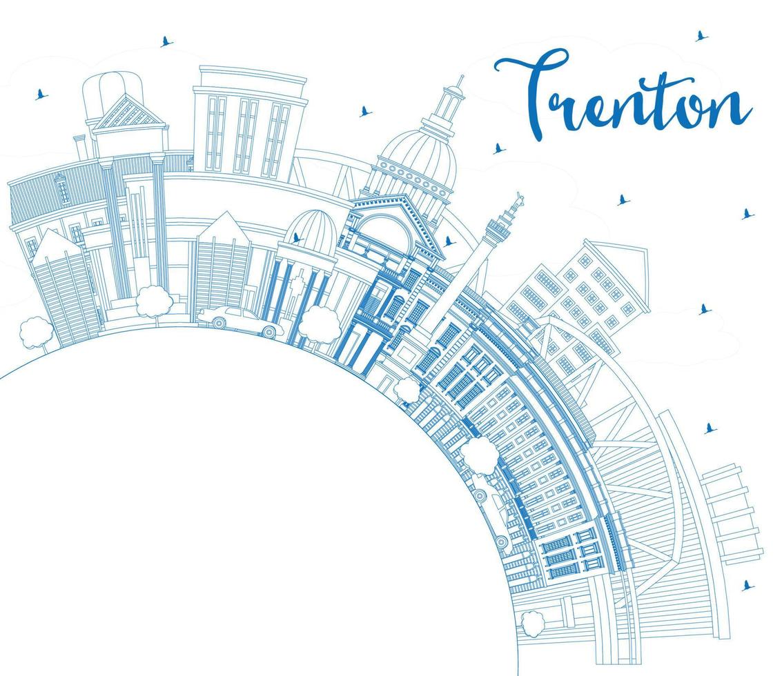 Outline Trenton New Jersey City Skyline with Blue Buildings and Copy Space. vector