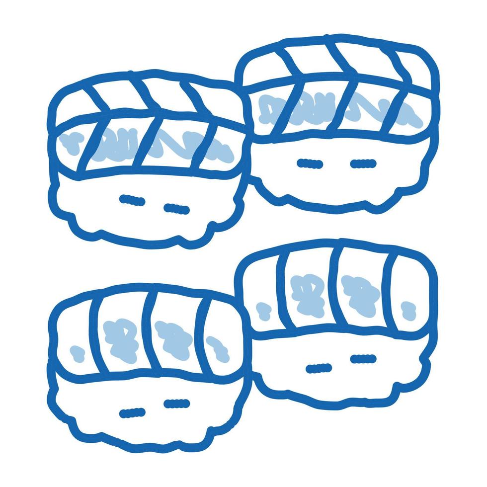 sushi roll mariscos doodle icono dibujado a mano ilustración vector