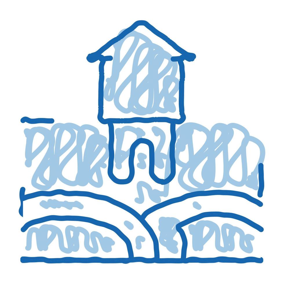 ilustración de dibujado a mano de icono de doodle de energía de calefacción geotérmica de la casa vector