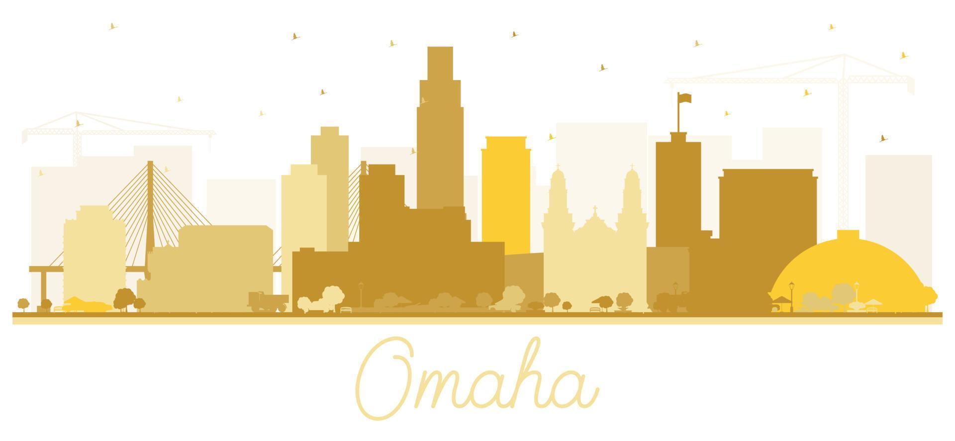 Omaha Nebraska City Skyline Silhouette with Golden Buildings Isolated on White. vector