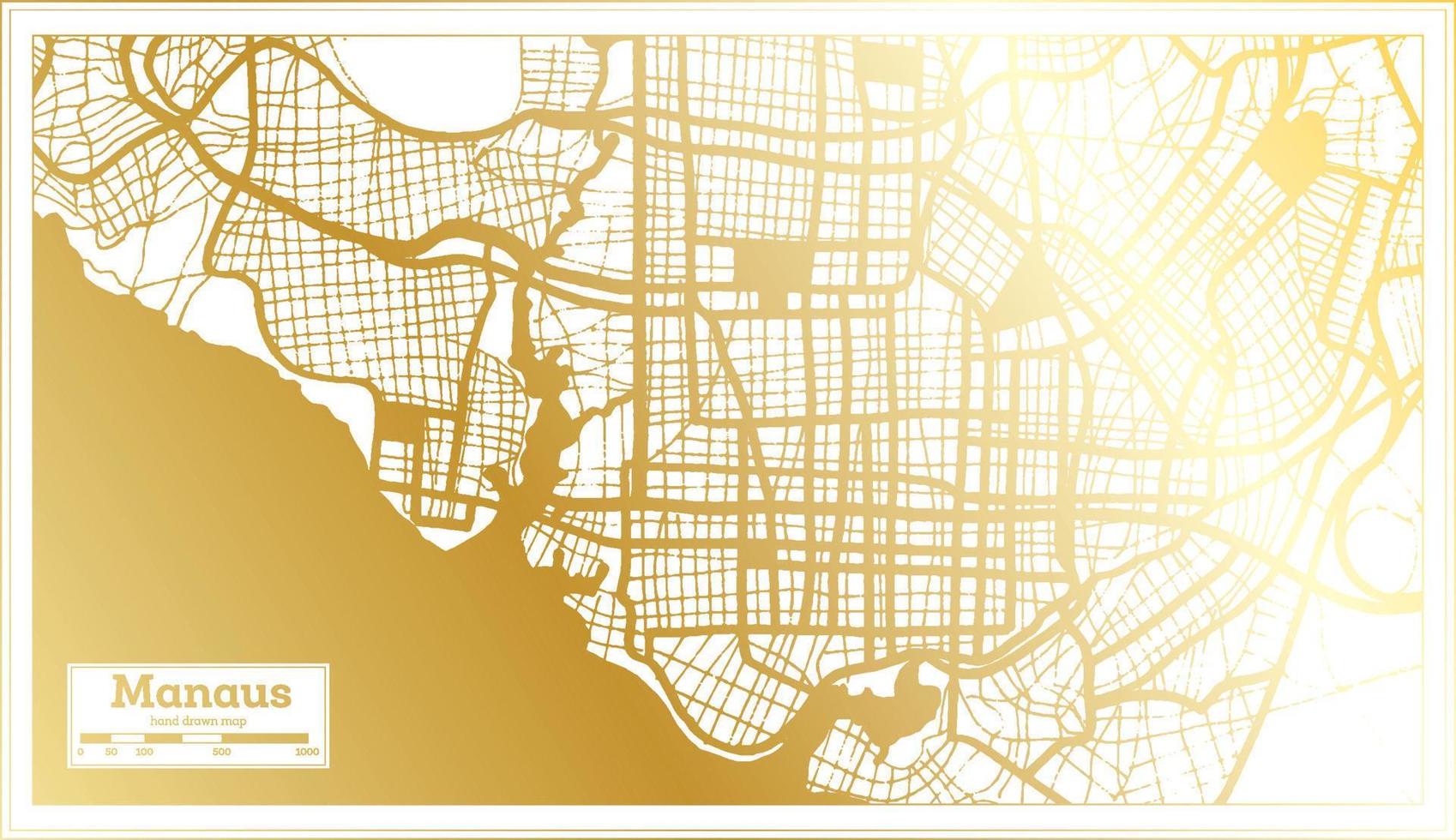 Manaus Brazil City Map in Retro Style in Golden Color. Outline Map. vector