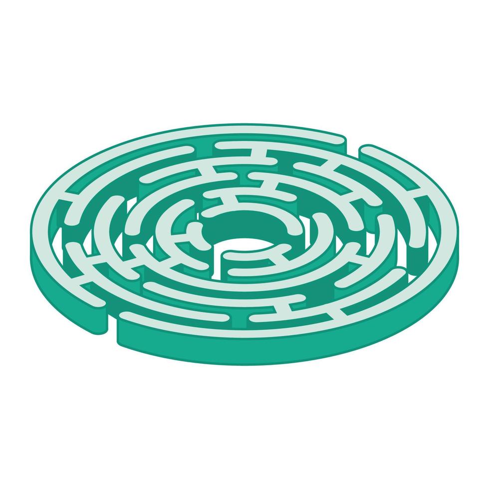 Circle Isometric Labyrinth Isolated on White Background. Outline Maze. vector