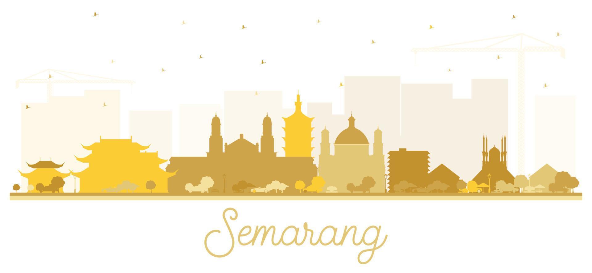 Semarang Indonesia City Skyline Silhouette with Golden Buildings Isolated on White. vector