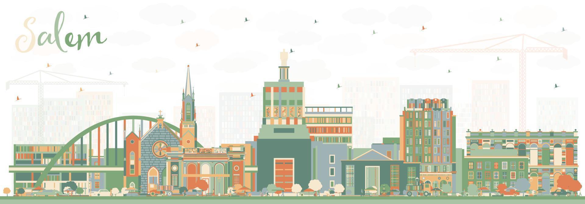 horizonte de la ciudad de salem oregon con edificios de color. vector