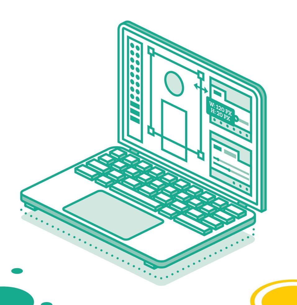 Laptop Display with Vector Program for Artists. Isometric Outline Object.