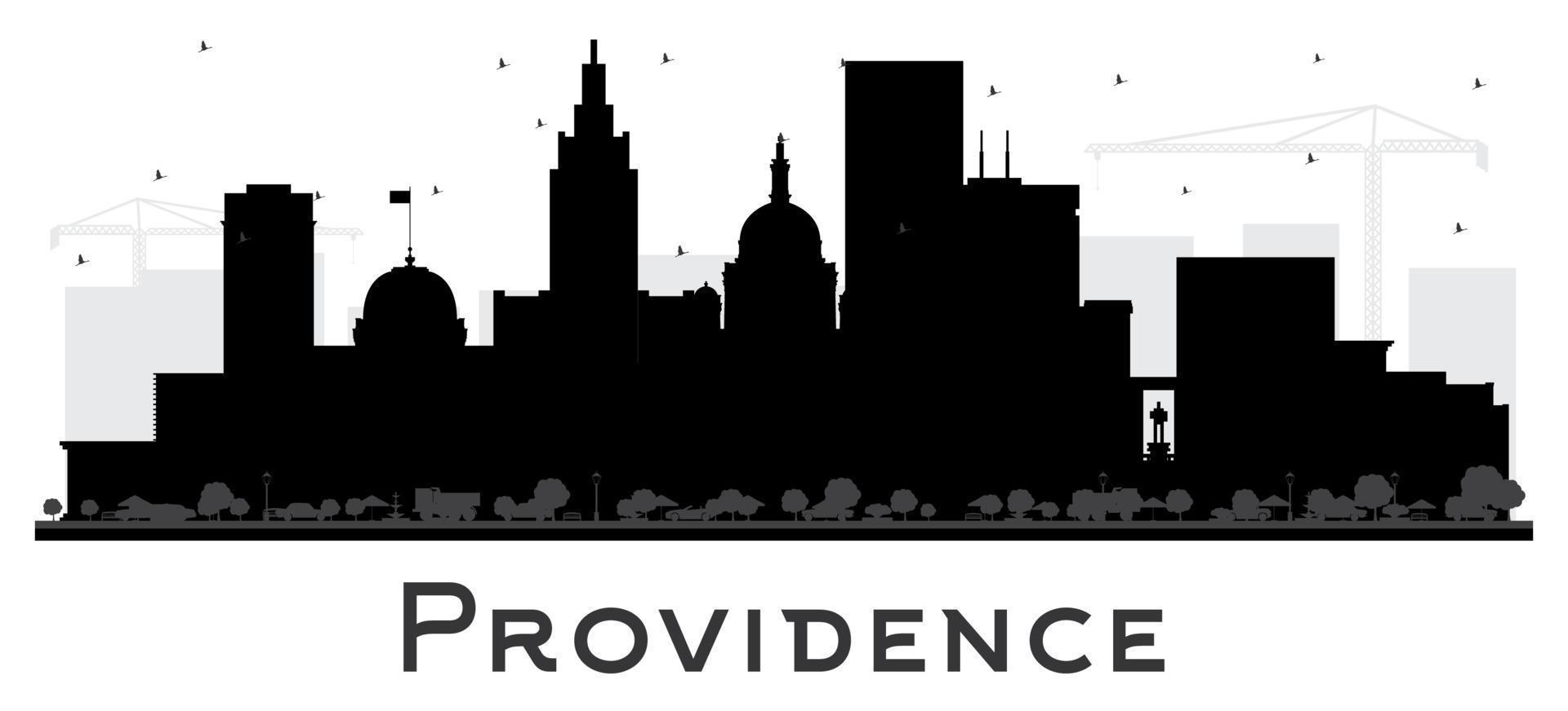 Providence Rhode Island City Skyline Silhouette with Black Buildings Isolated on White. vector