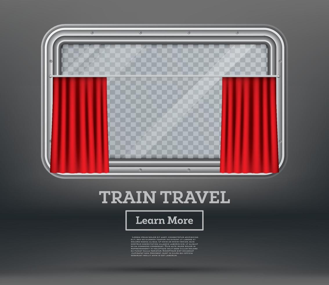 Train Window with Red Curtain and Copy Space. Train Travel. vector
