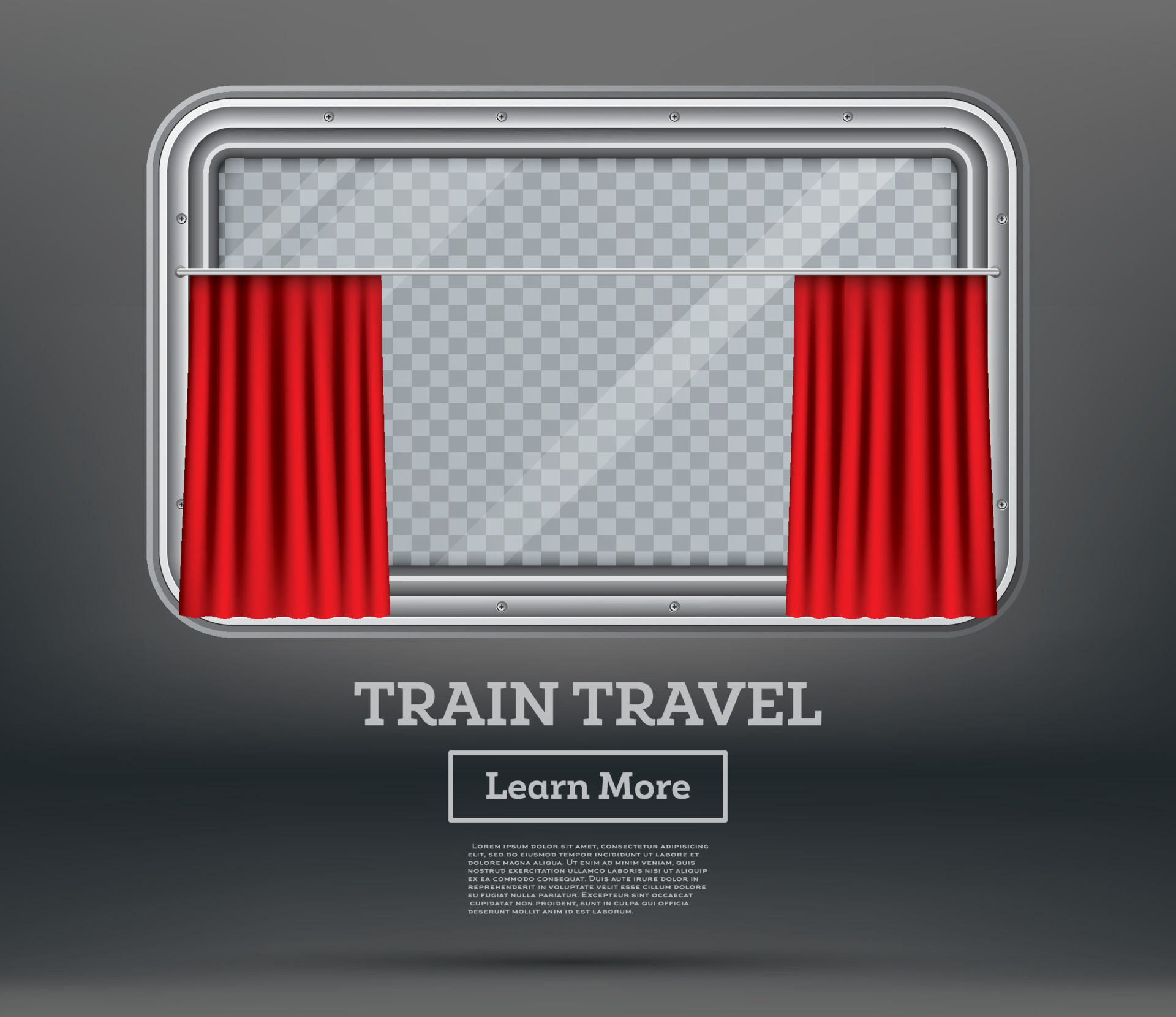 Train Window with Red Curtain and Copy Space. Train Travel. 17797944