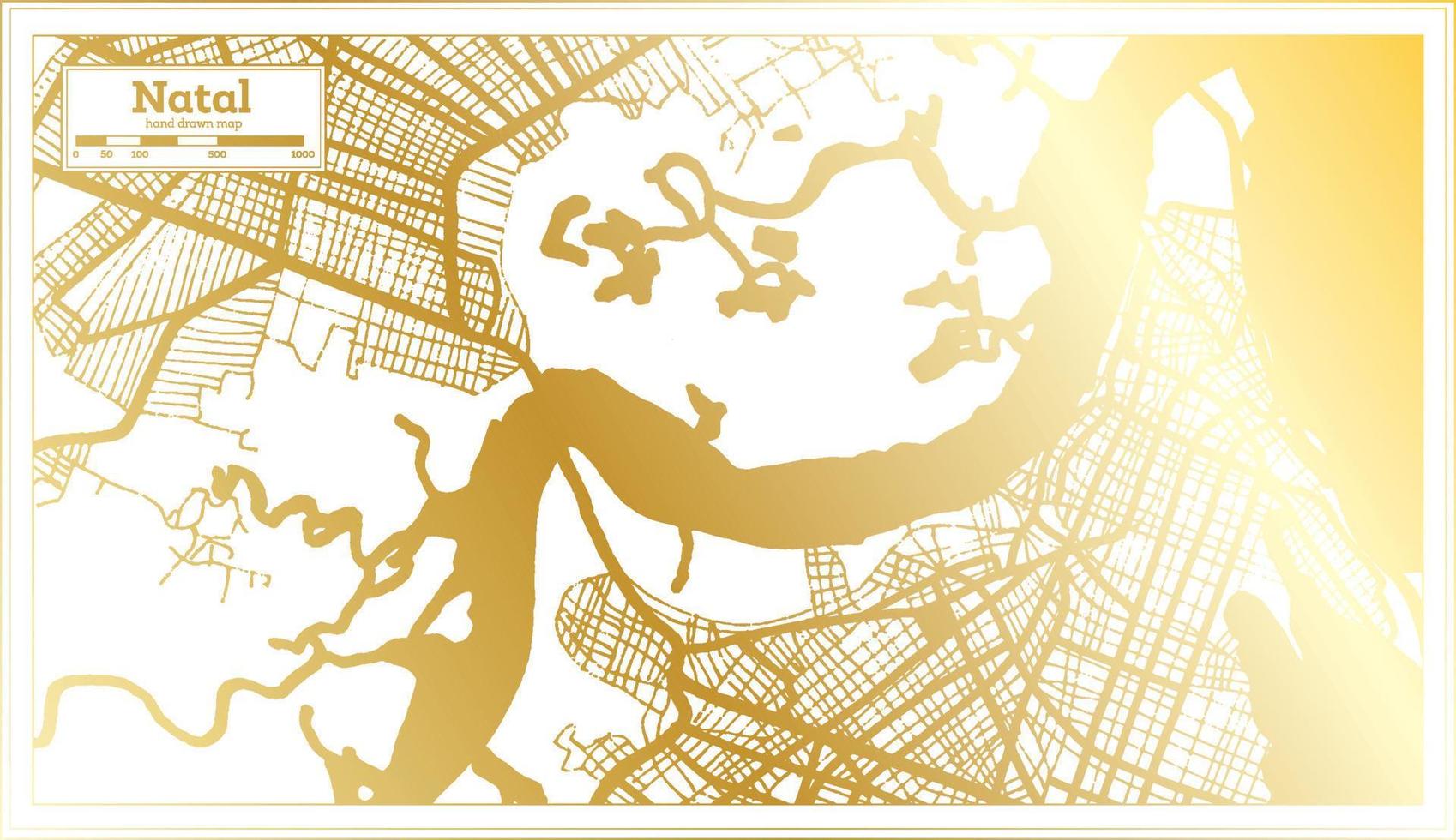 Natal Brazil City Map in Retro Style in Golden Color. Outline Map. vector