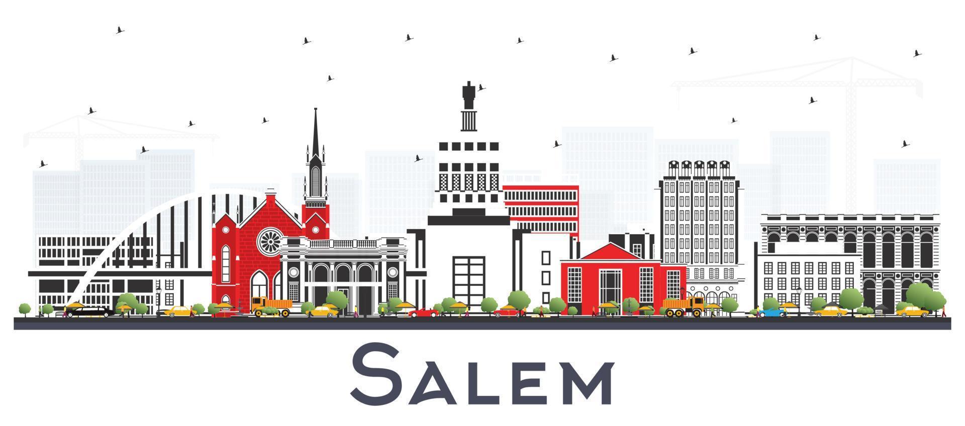 Salem Oregon City Skyline with Color Buildings Isolated on White. vector