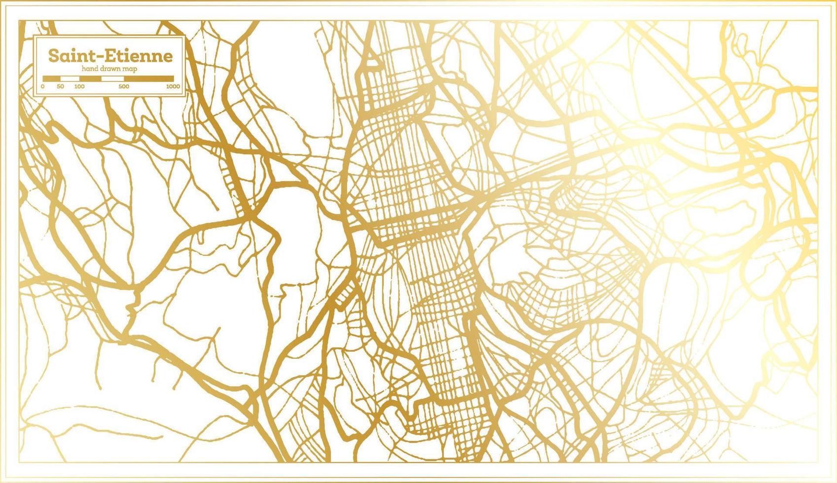 mapa de la ciudad de saint etienne francia en estilo retro en color dorado. esquema del mapa. vector