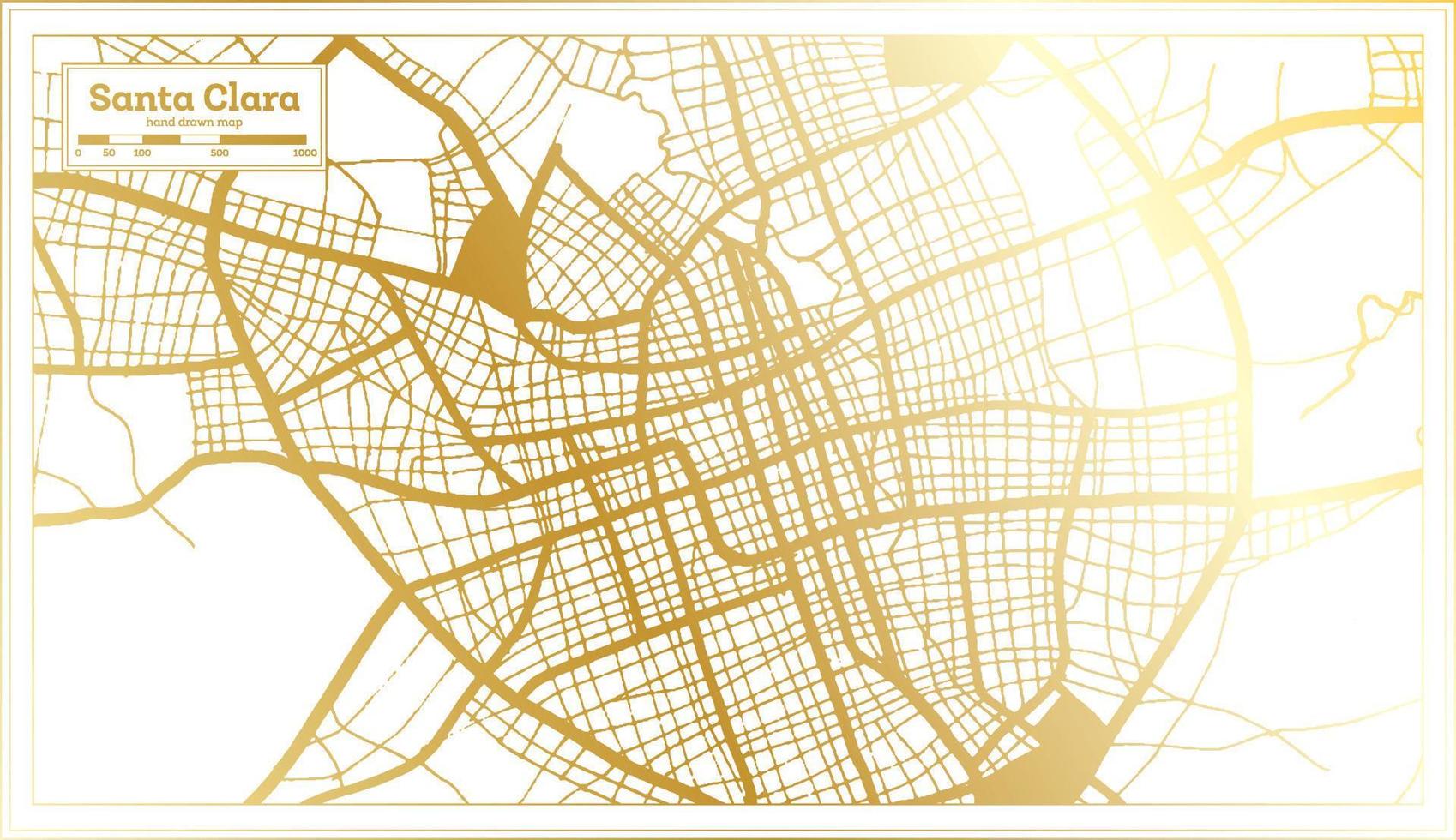 Santa Clara Cuba City Map in Retro Style in Golden Color. Outline Map. vector