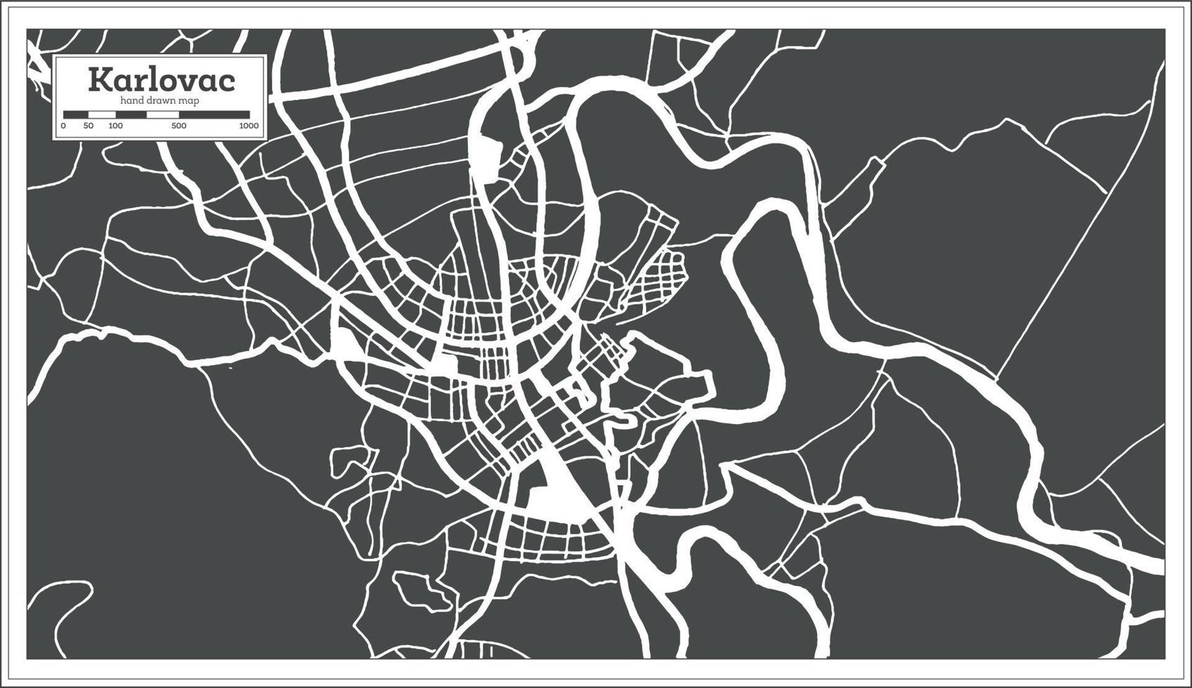 mapa de la ciudad de karlovac croacia en color blanco y negro en estilo retro. esquema del mapa. vector