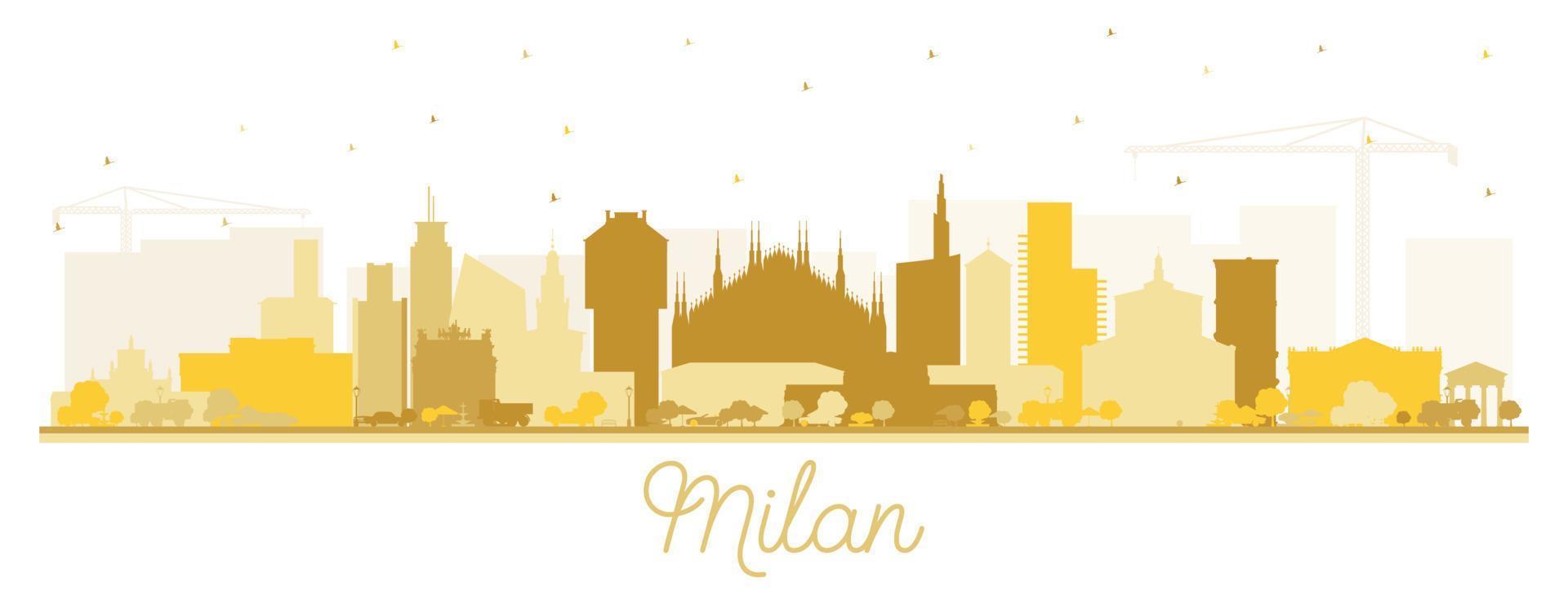 Milan Italy City Skyline Silhouette with Golden Buildings Isolated on White. vector