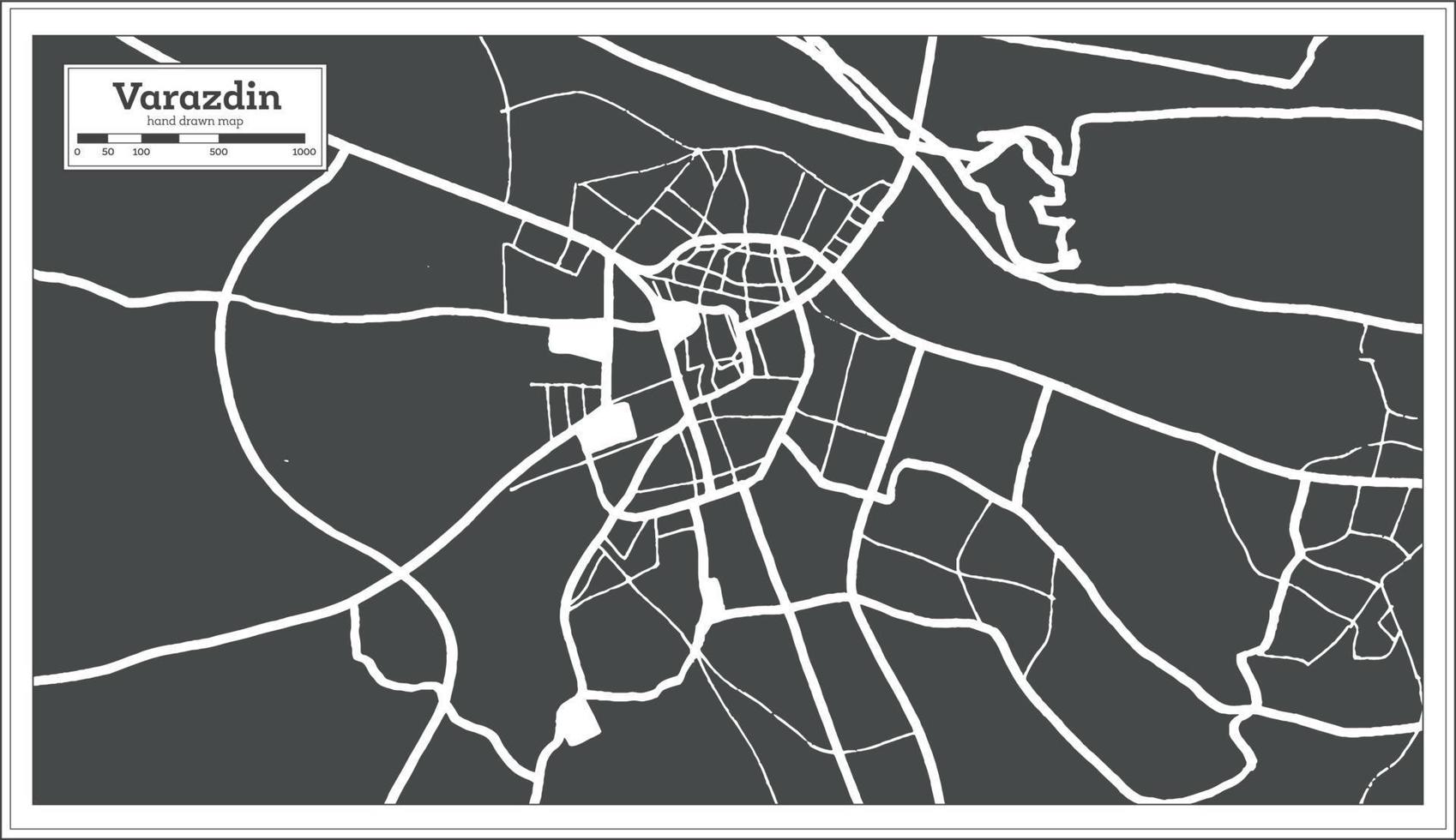 Varazdin Croatia City Map in Black and White Color in Retro Style. Outline Map. vector