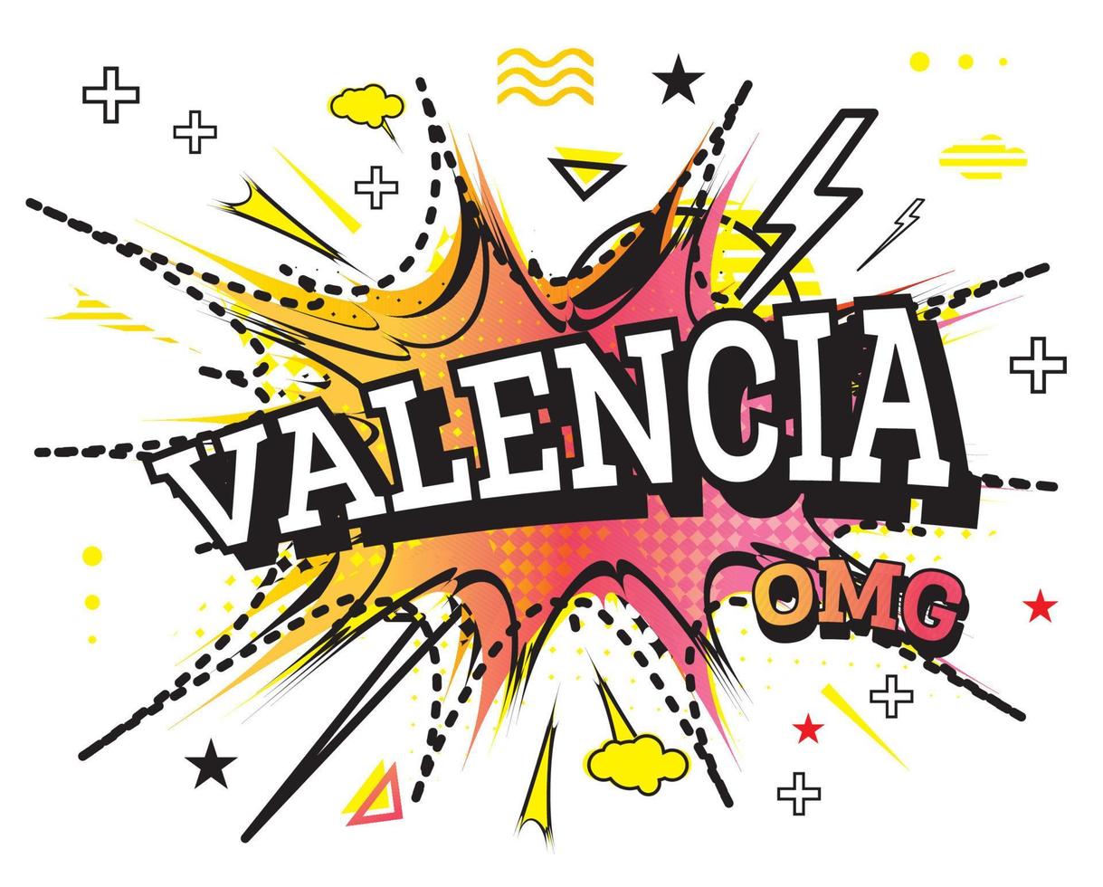 Valencia Comic Text in Pop Art Style Isolated on White Background. vector