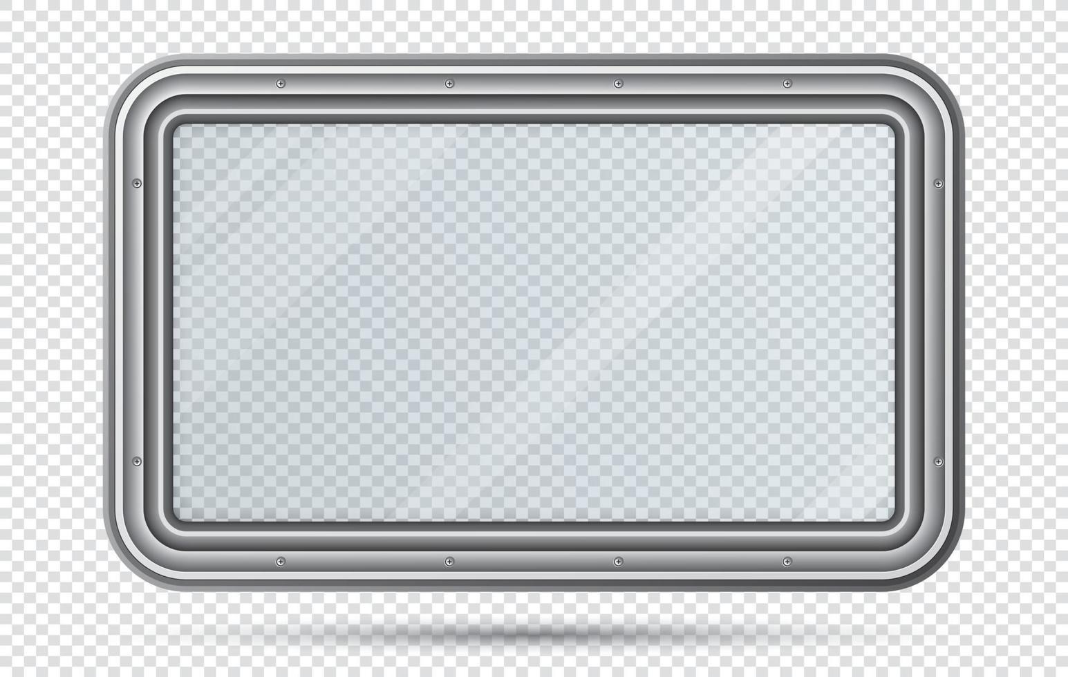 Train Window with Glass Isolated on Checkered Background. Realistic View From Inside of Train. vector