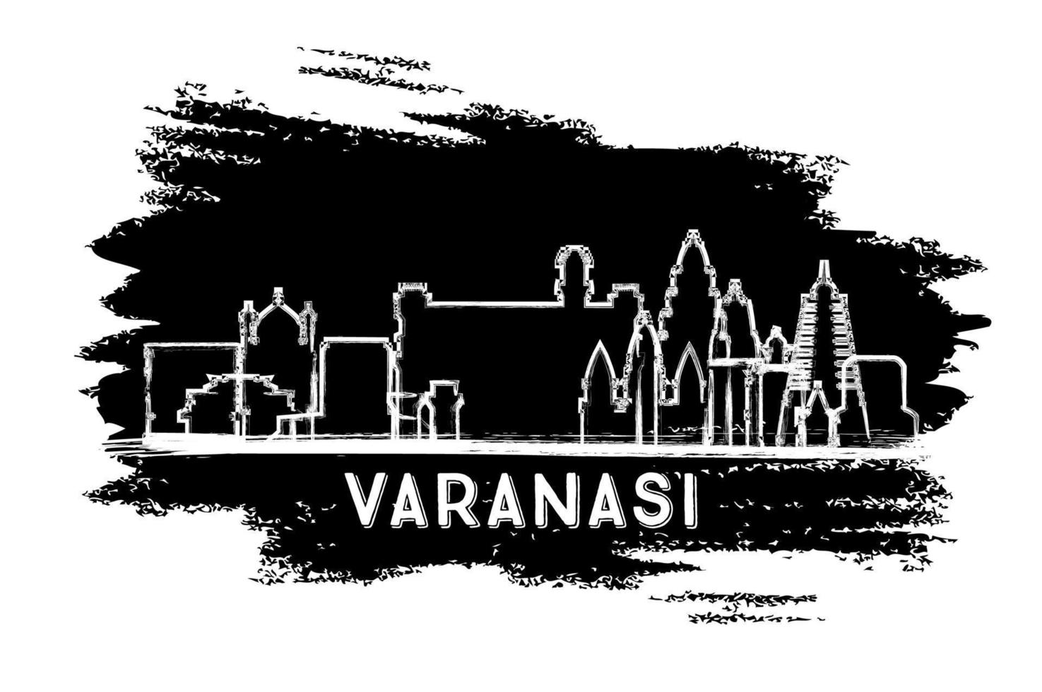 Varanasi India City Skyline Silhouette. Hand Drawn Sketch. vector