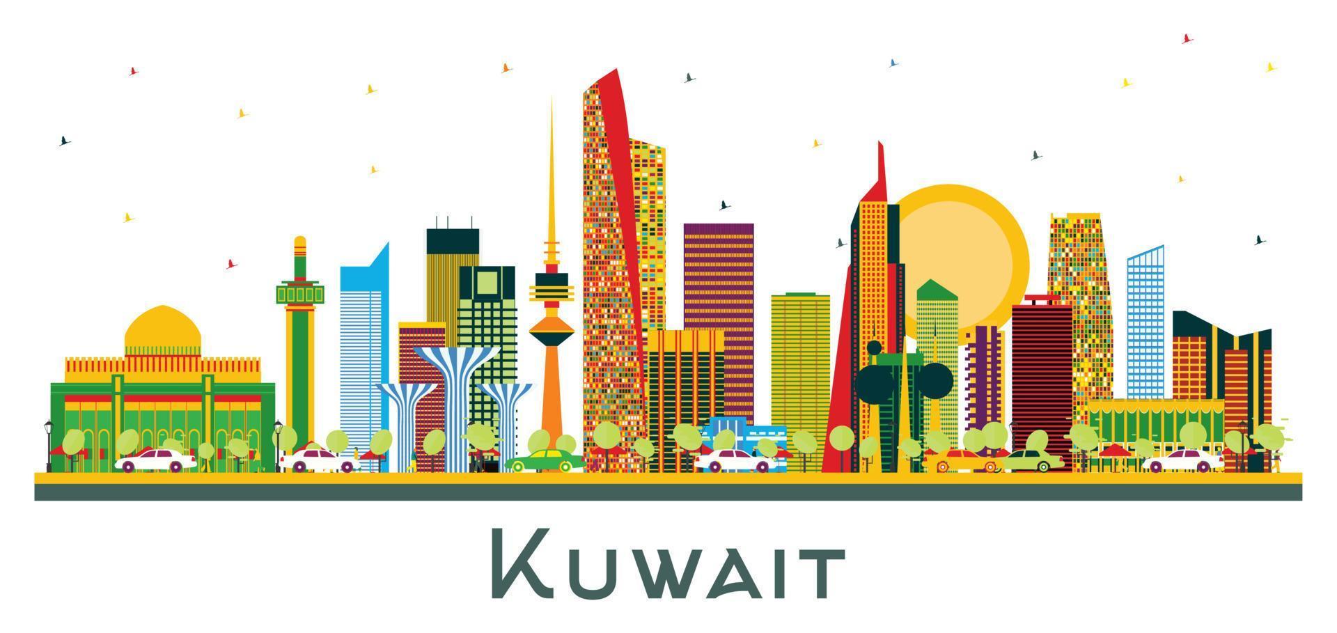 Kuwait City Skyline with Color Buildings Isolated on White. vector