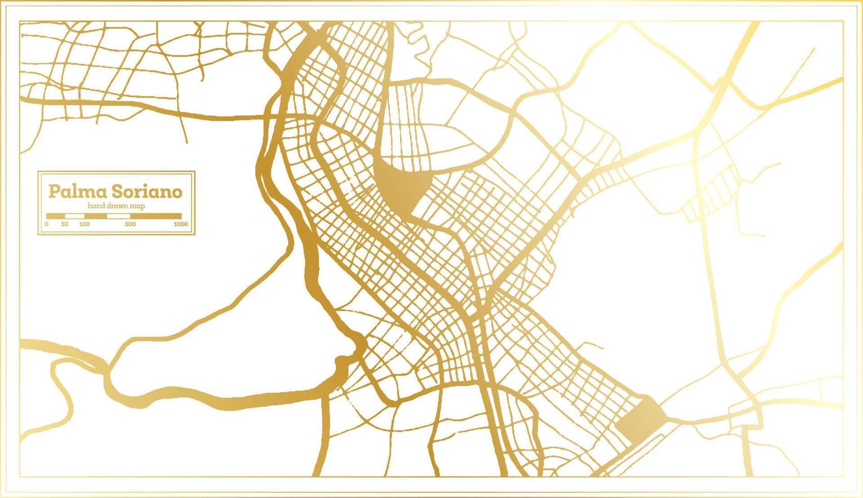 mapa de la ciudad de palma soriano cuba en estilo retro en color dorado. esquema del mapa. vector