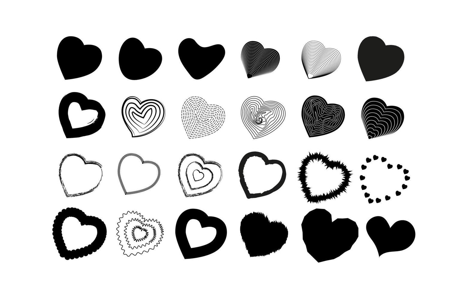 Black Hearts icon Set. Vector illustration for valentines day, wedding, love, cards, print