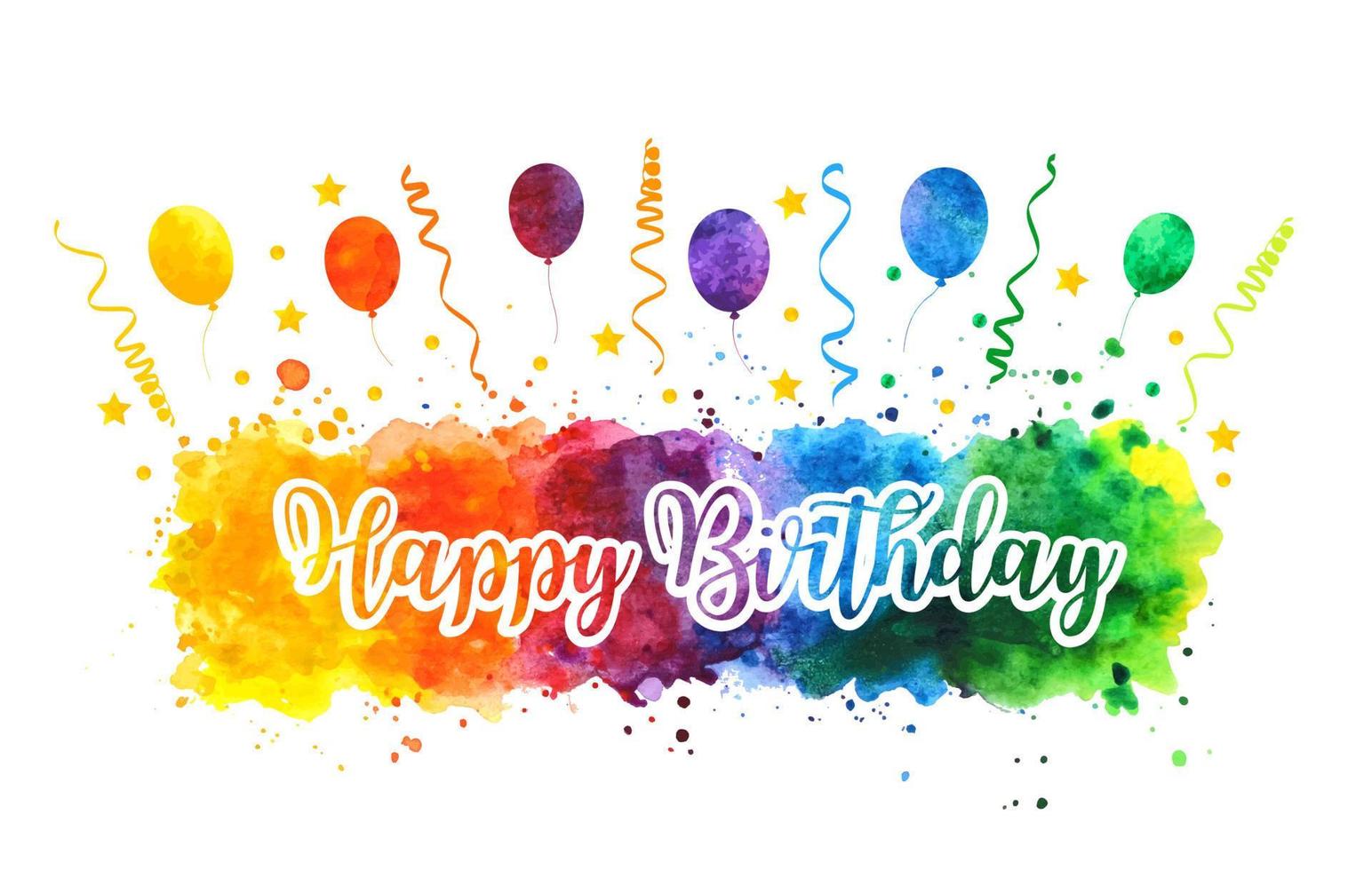 Happy Birthday rainbow watercolor splash background. vector illustration