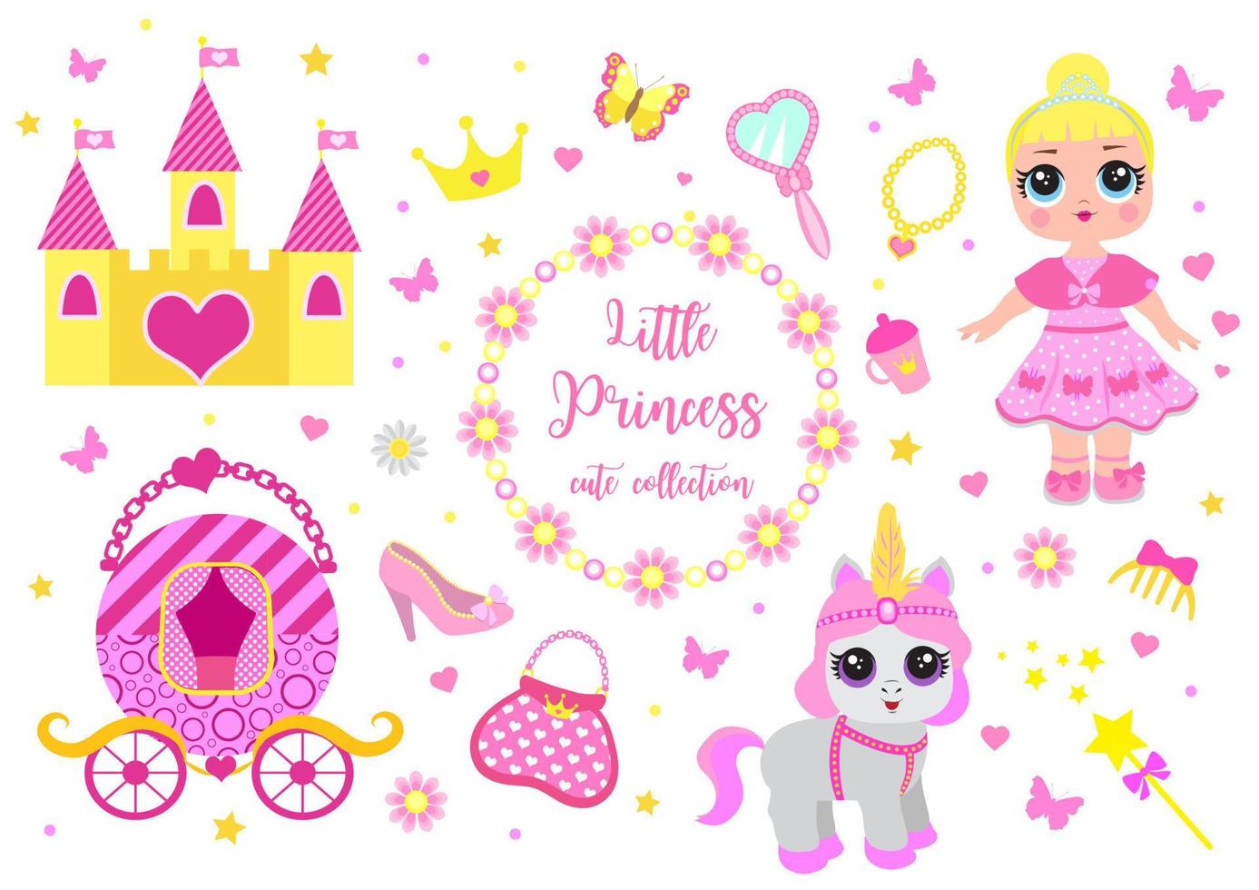 little princess set of elements for design, greeting card vector