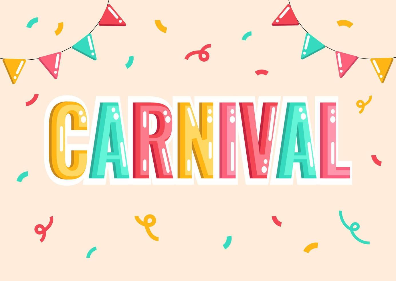 Carnival banner, poster with lettering, greeting card, invitation, vector Carnival and Party announcement for holidays as Purim, Mardi Gras, text with confetti on the background.