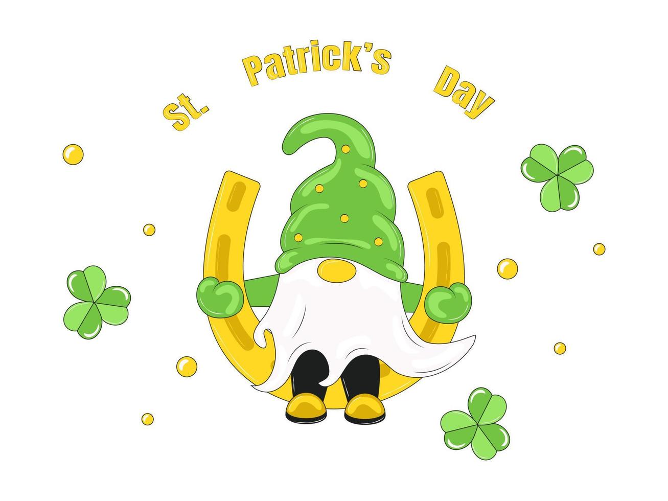 Cute Gnome sitting on Horseshoe Clover Around St Patricks Day Illustration vector