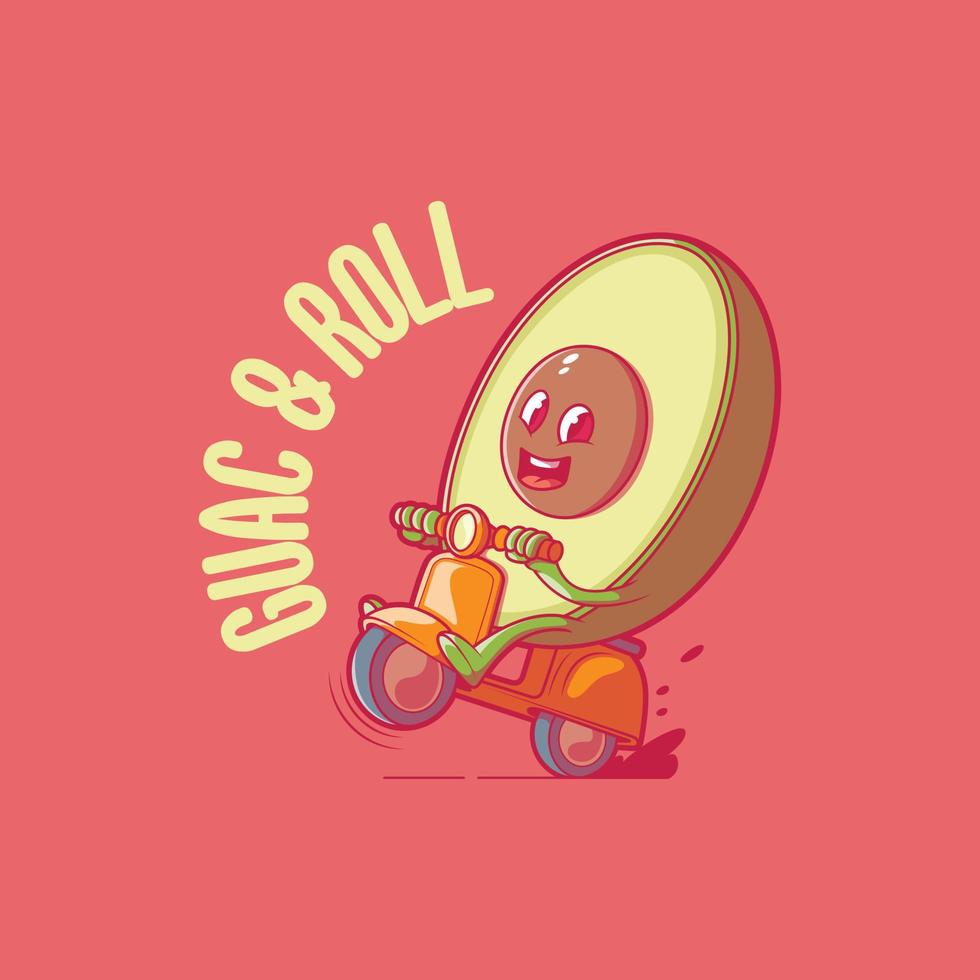 Avocado character riding a motorcycle vector illustration. Funny, food, nutrition design concept.