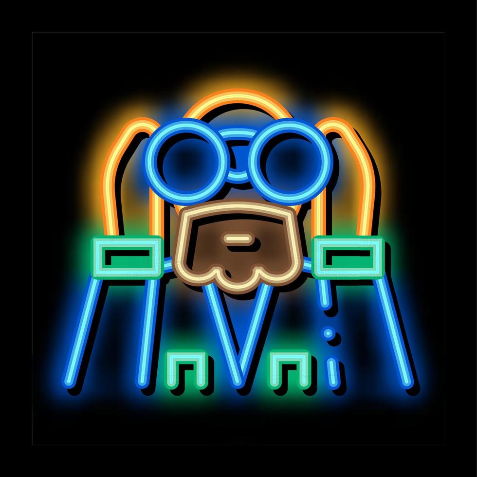 forester looking binoculars neon glow icon illustration vector
