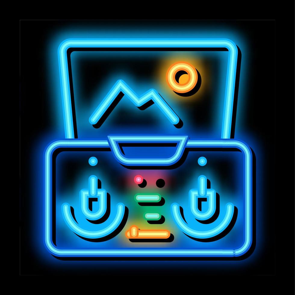 drone smartphone app remote controle neon glow icon illustration vector