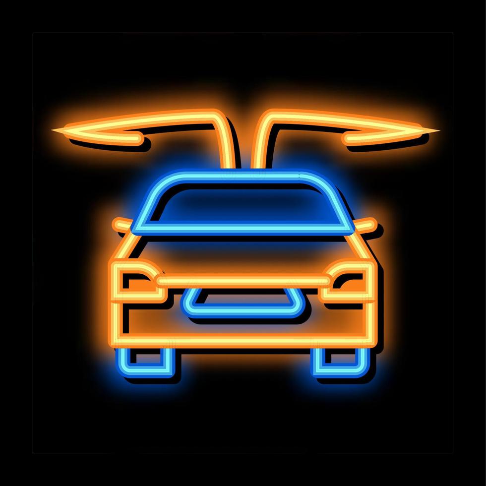 electro car opened doors neon glow icon illustration vector