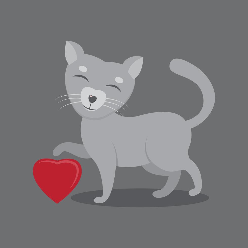 vector cute cat playing with heart balloons