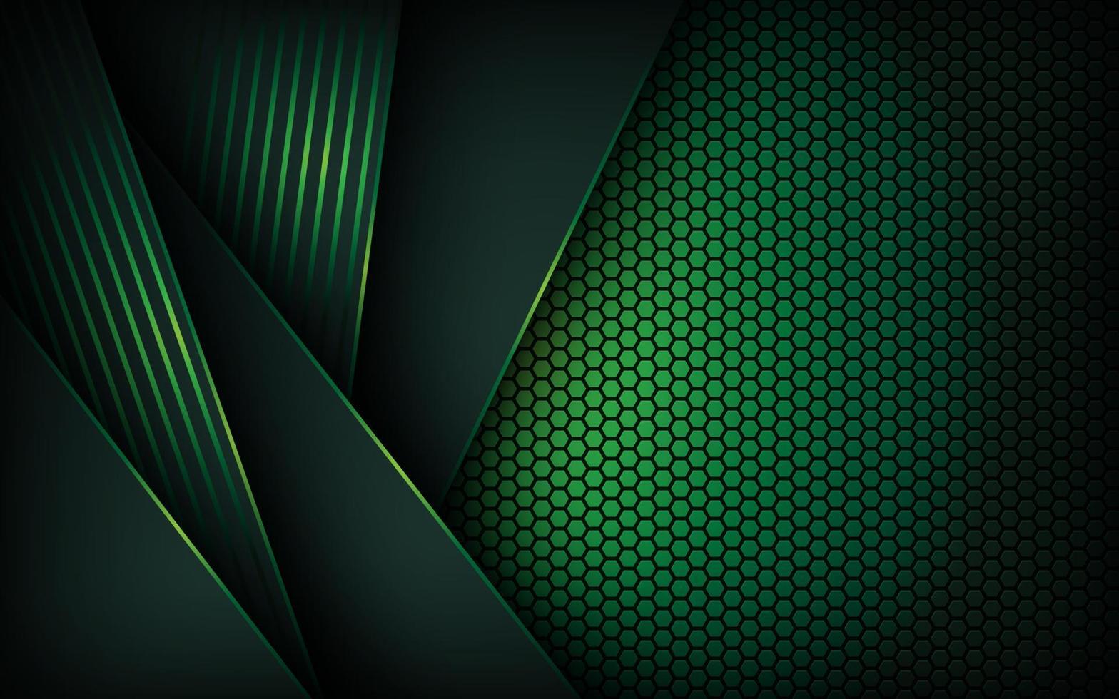 fondo de luz verde abstracto oscuro con decoración de patrón de malla hexagonal. vector